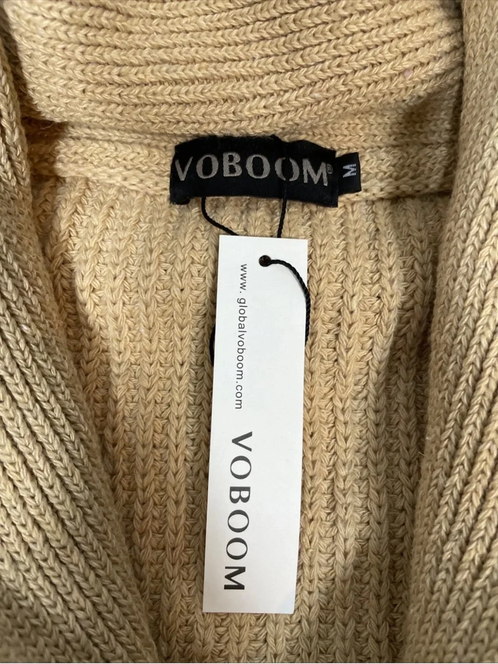 Voboom Men's Cardigan Chunky Knit Heavy Medium Camel Wool Blend Academia